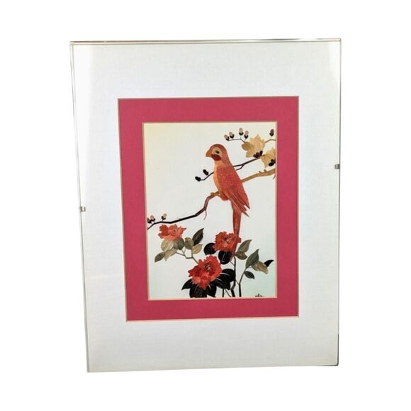 Vintage Bamboo Bird Wall Hanging: Asian Inspired Floral Art - Picture 5 of 5